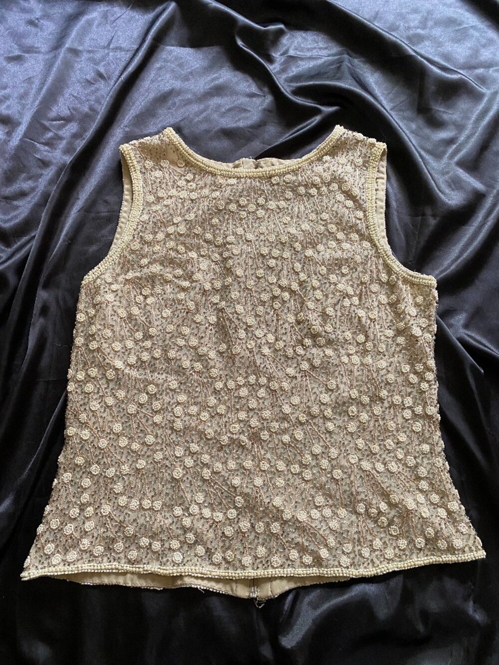 Vintage 1990s 100% Silk Cream Beaded Pearl Top Boho Size 8